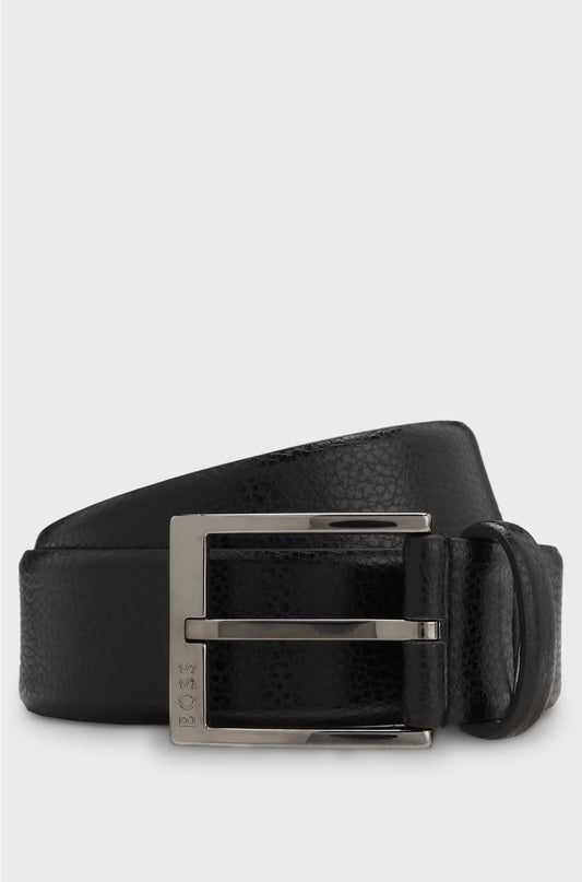 GRAINED ITALIAN-LEATHER BELT WITH POLISHED PIN BUCKLE