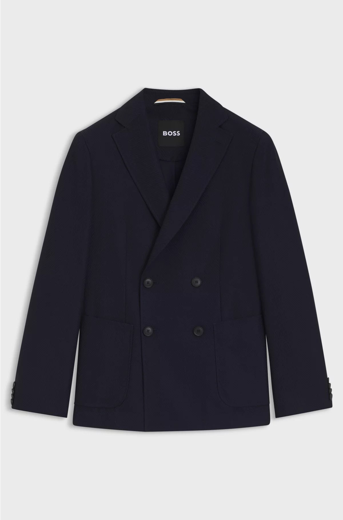 DOUBLE-BREASTED BLAZER IN COTTON AND VIRGIN-WOOL SEERSUCKER