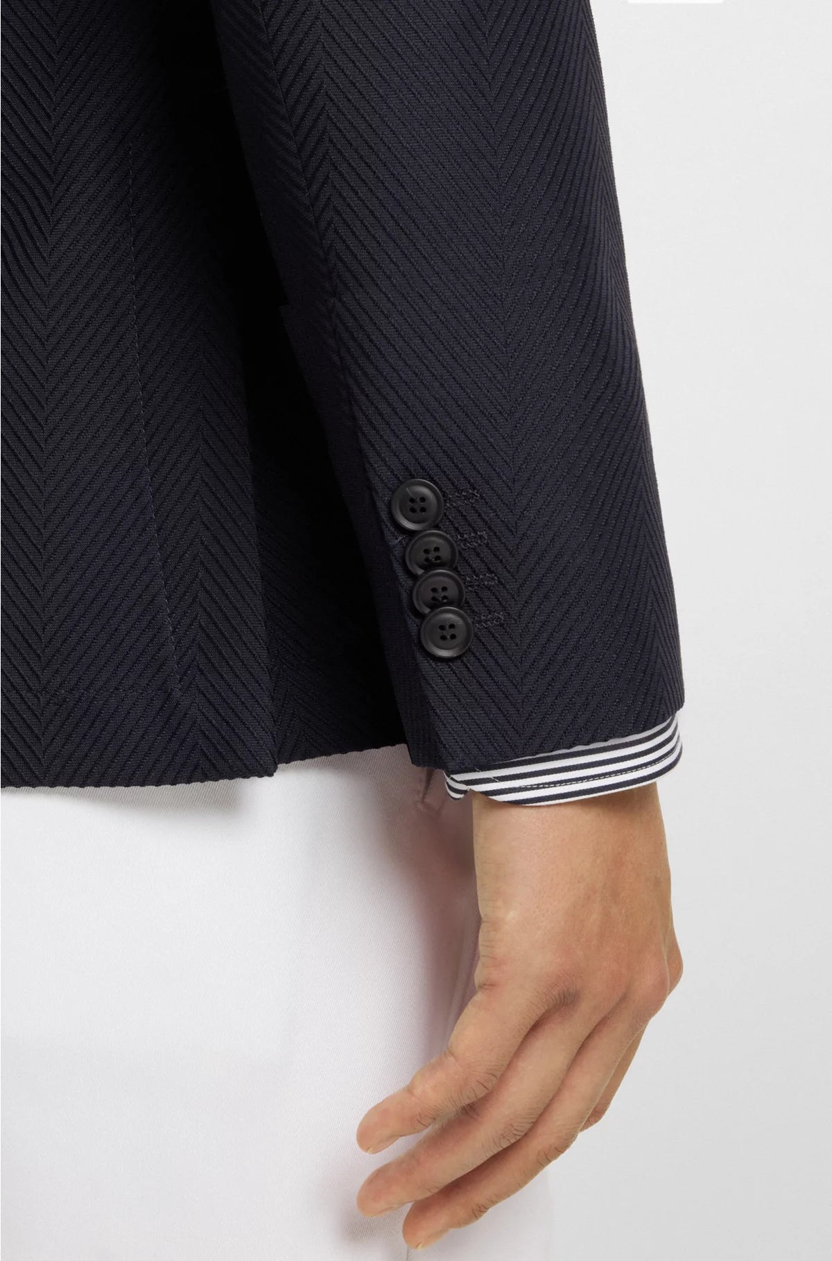 DOUBLE-BREASTED BLAZER IN COTTON AND VIRGIN-WOOL SEERSUCKER
