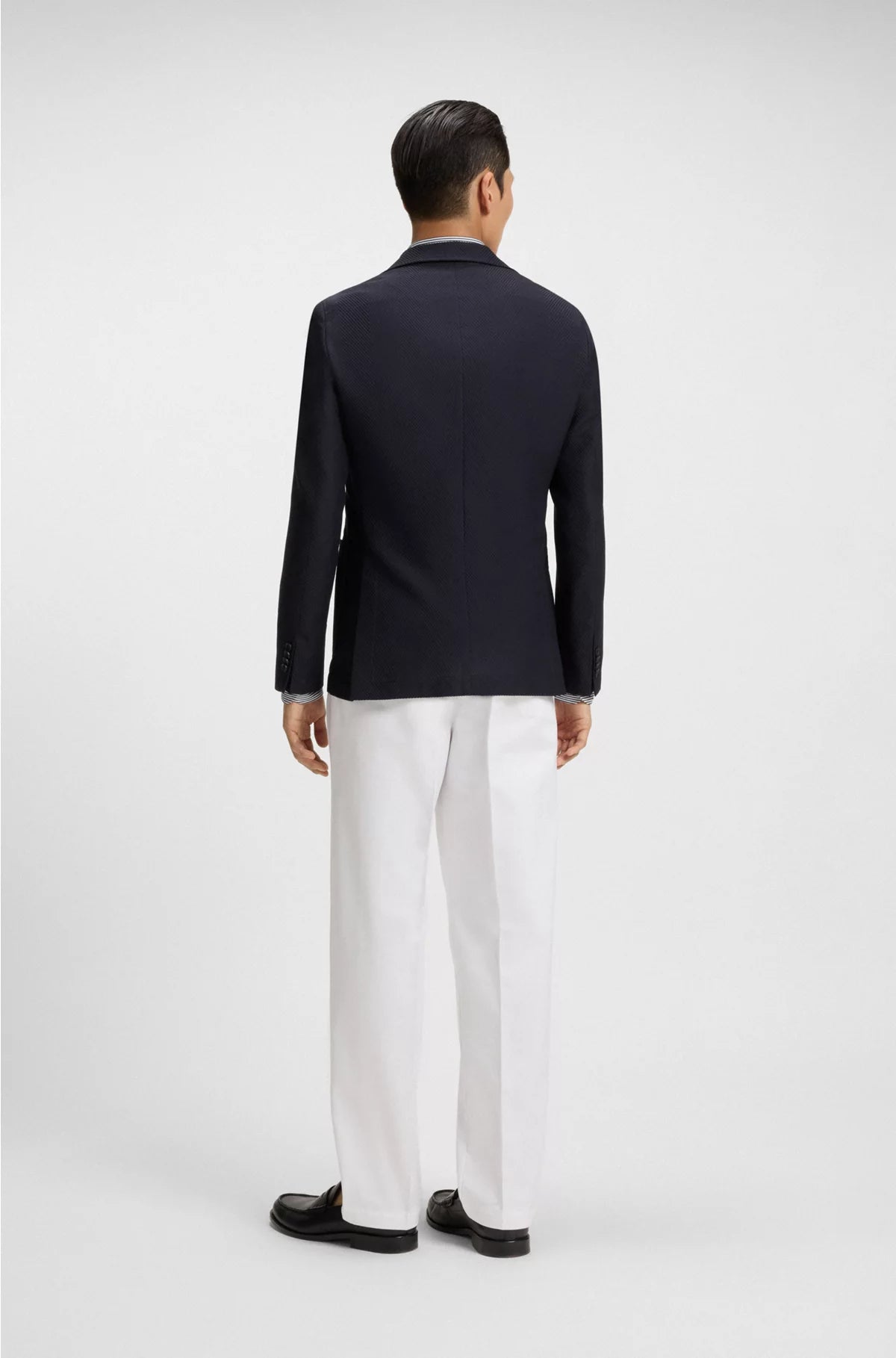 DOUBLE-BREASTED BLAZER IN COTTON AND VIRGIN-WOOL SEERSUCKER