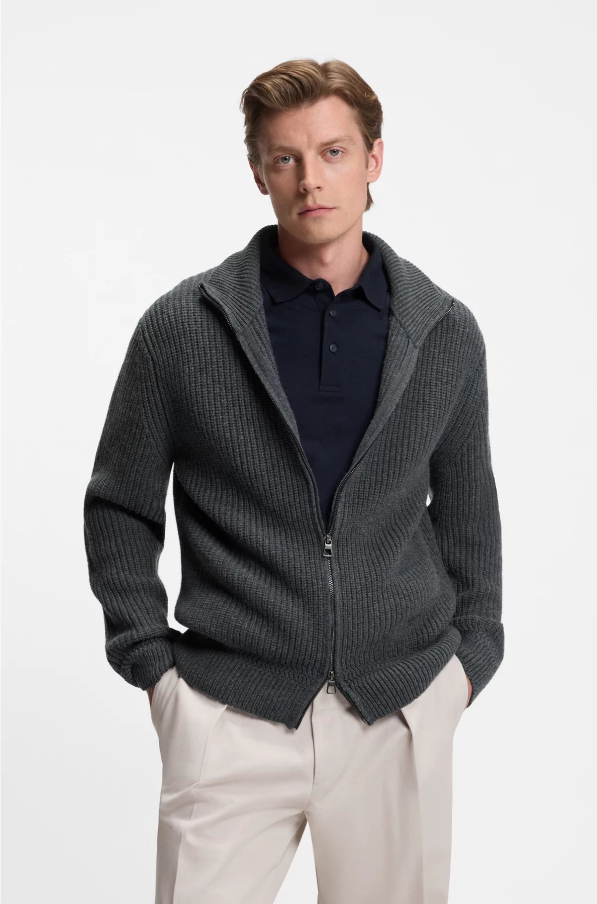 ZIP-UP CARDIGAN IN WOOL AND CASHMERE
