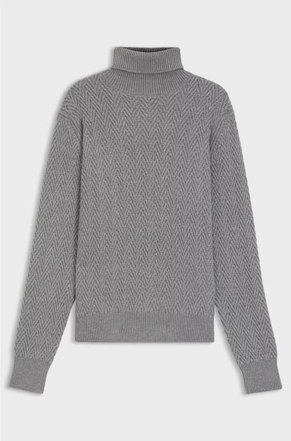 REGULAR FIT ROLLNECK SWEATER IN HERRINGBONE VIRGIN WOOL