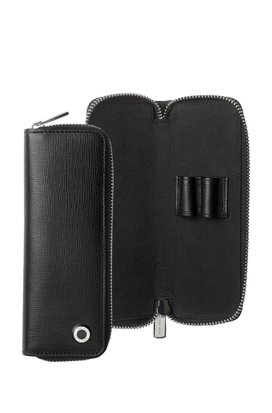 TEXTURED-LEATHER ZIPPED PEN POUCH WITH BRANDED HARDWARE