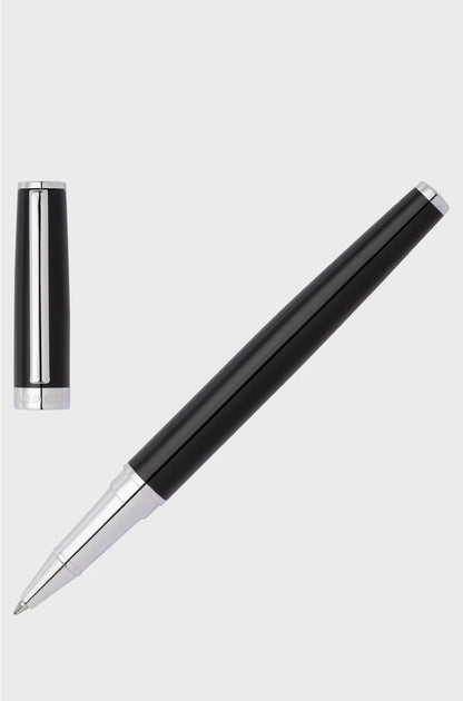 GLOSSY-BLACK LACQUER ROLLERBALL PEN WITH LOGO RING