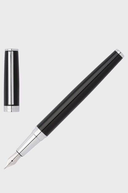 GLOSSY-BLACK LACQUER FOUNTAIN PEN WITH LOGO RING