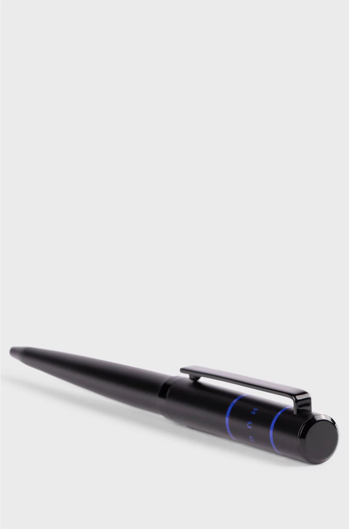 BLACK BALLPOINT PEN WITH BLUE LINES AND LOGO