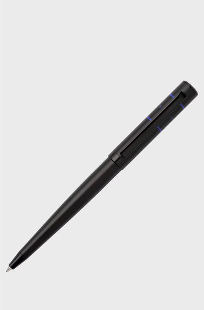 BLACK BALLPOINT PEN WITH BLUE LINES AND LOGO