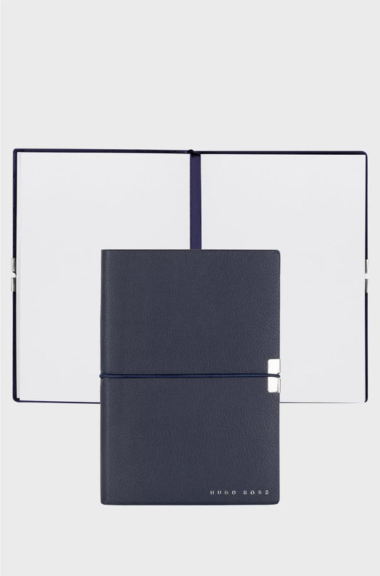 A6 NOTEBOOK IN NAVY FAUX LEATHER WITH ELASTICATED BAND