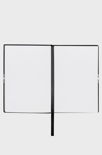 A6 NOTEBOOK IN BLACK FAUX LEATHER WITH ELASTICATED BAND
