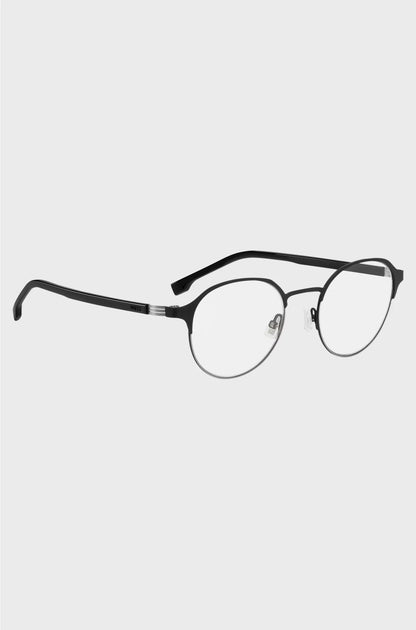 ROUND OPTICAL FRAMES IN BLACK STEEL WITH STRIPED HINGE