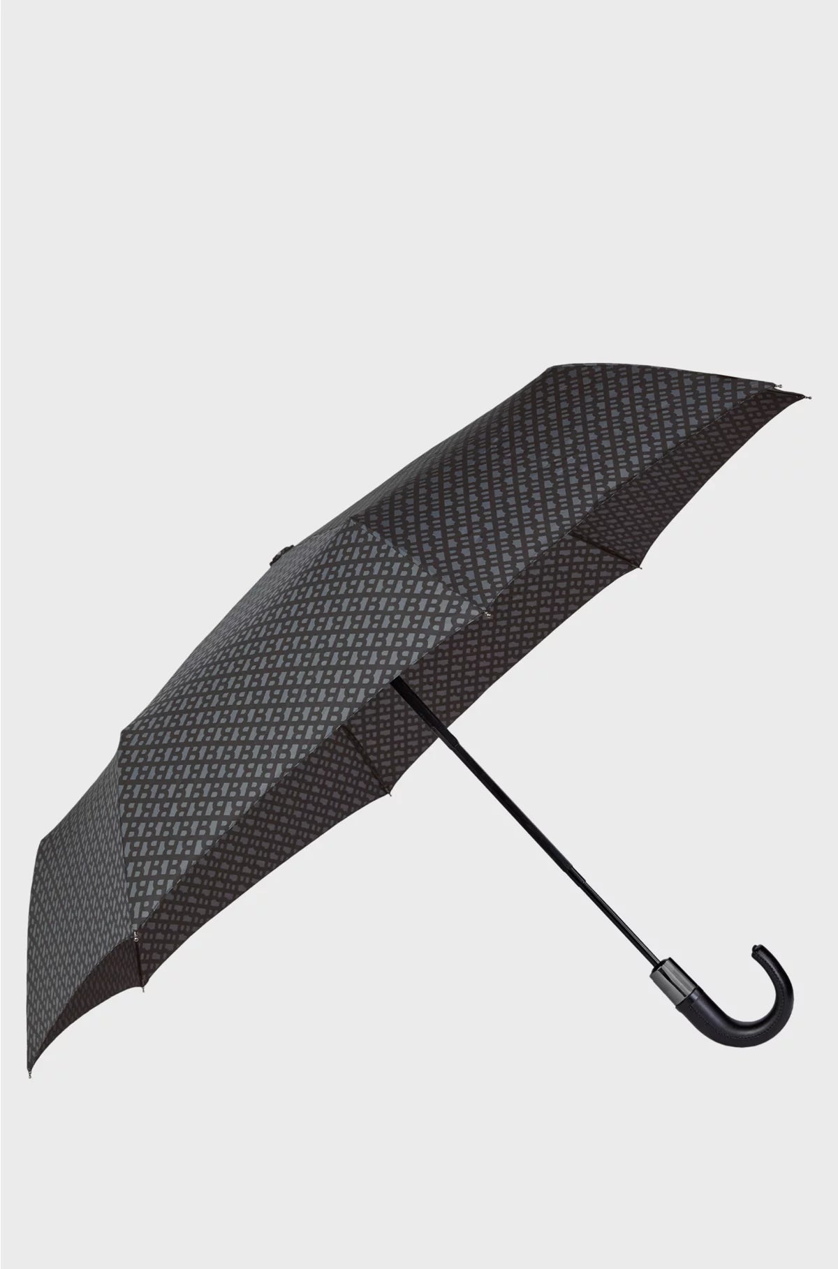 DARK-GREY MONOGRAM-PATTERN UMBRELLA WITH LOGO STRAP