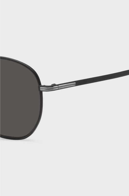ROUND SUNGLASSES IN BLACK METAL WITH SILVER-TONE HARDWARE