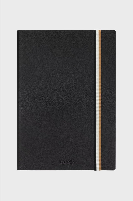 BLACK A5 NOTEBOOK AND BRASS FOUNTAIN PEN SET