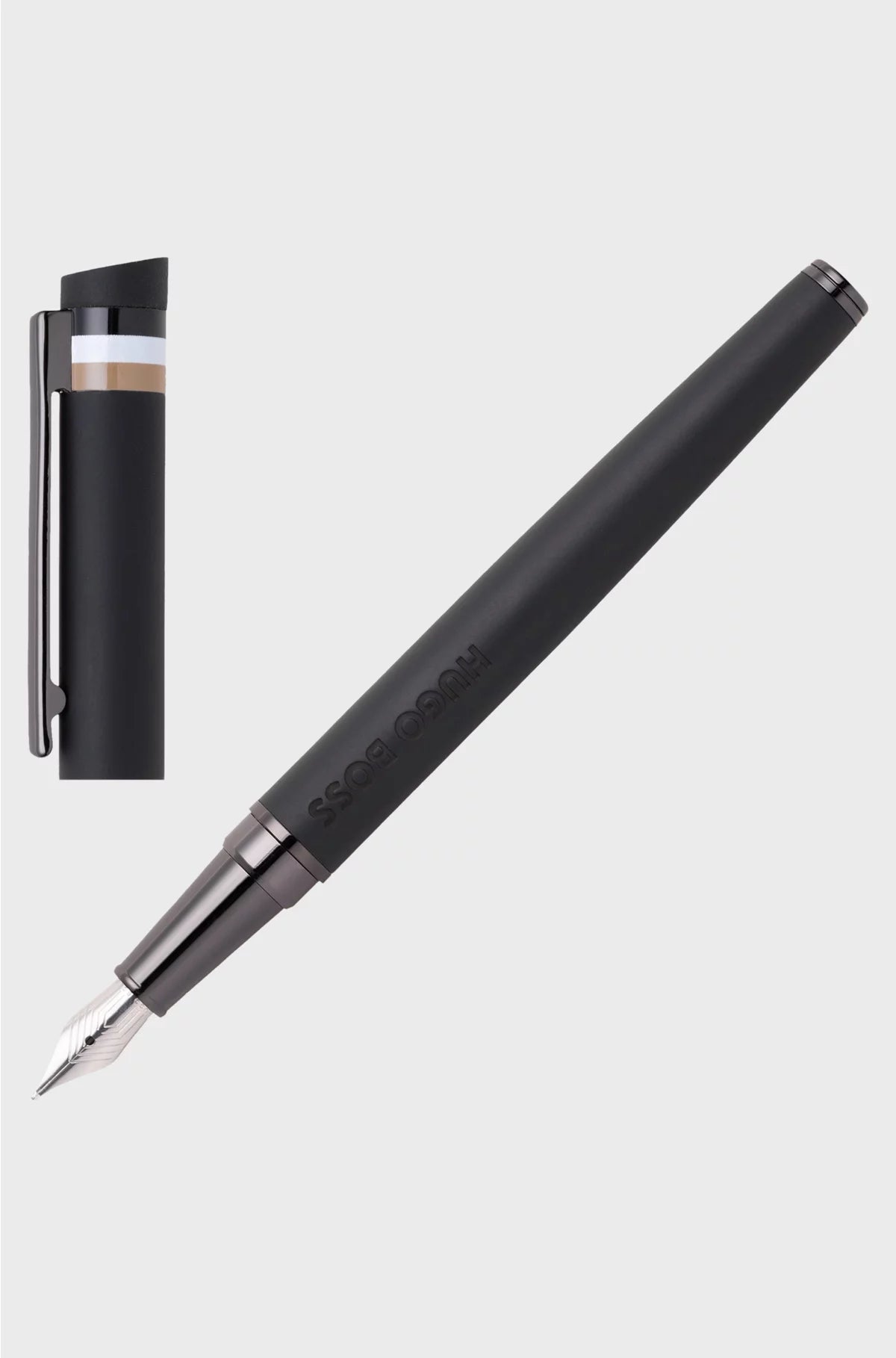BLACK LOGO-DETAIL FOUNTAIN PEN WITH SIGNATURE-STRIPE CAP