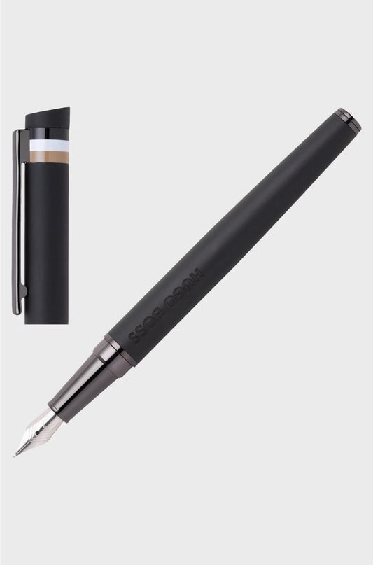 BLACK LOGO-DETAIL FOUNTAIN PEN WITH SIGNATURE-STRIPE CAP