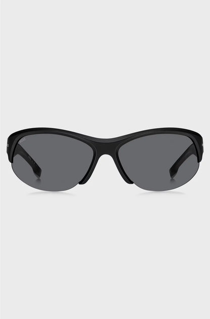 MASK-STYLE SUNGLASSES IN BLACK WITH SILVER-TONE HARDWARE