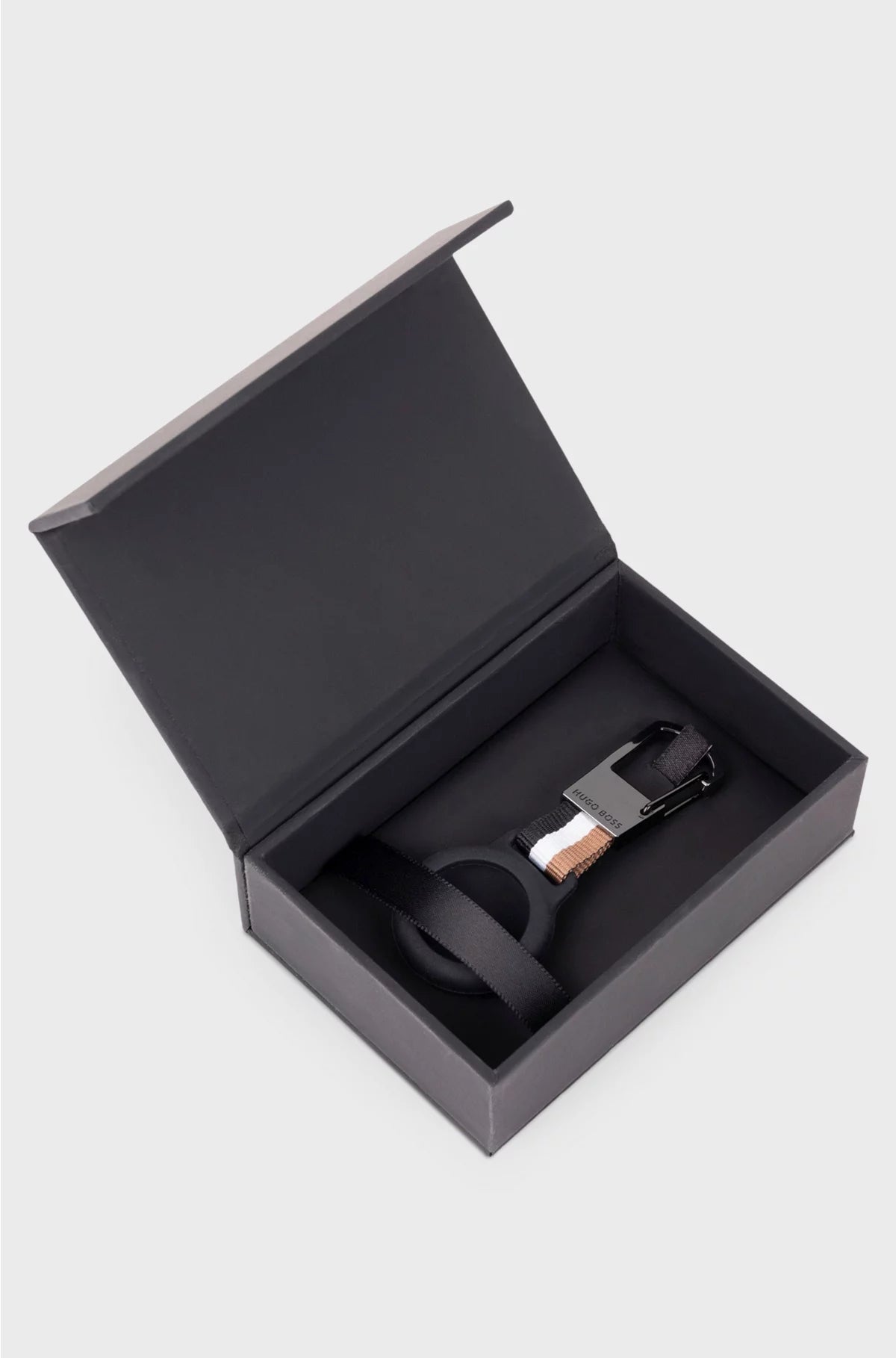 SIGNATURE-STRIPE KEY RING WITH AIRTAG HOLDER