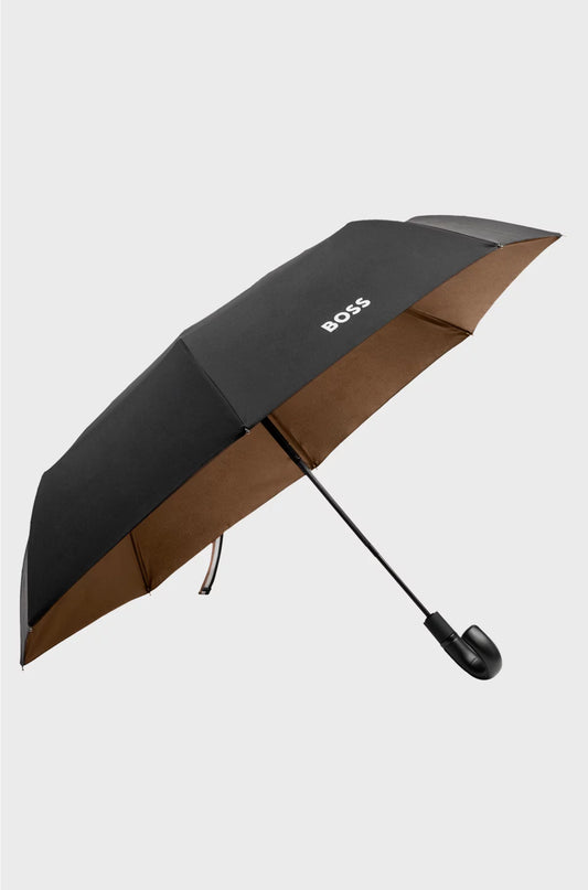 BLACK POCKET UMBRELLA WITH CAMEL INTERIOR