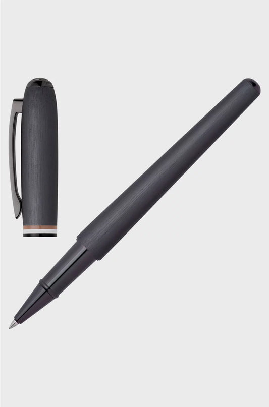 BRUSHED ROLLERBALL PEN WITH SIGNATURE-STRIPE RING