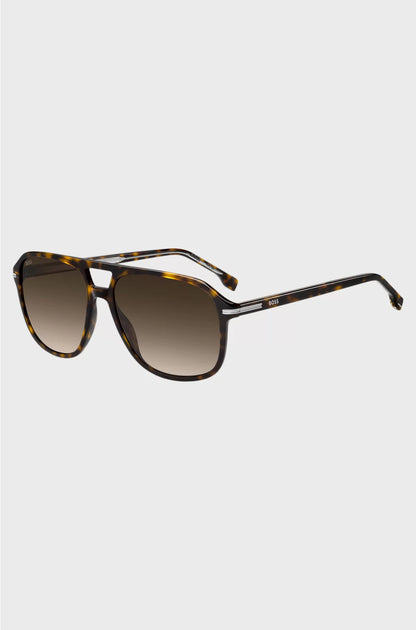 HAVANA-ACETATE SUNGLASSES WITH SILVER-TONE TRIMS