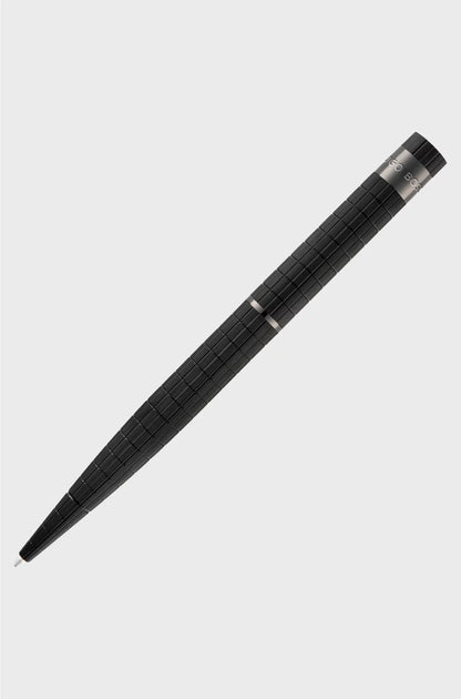 BLACK GRID-TEXTURED BALLPOINT PEN WITH LOGO TRIM