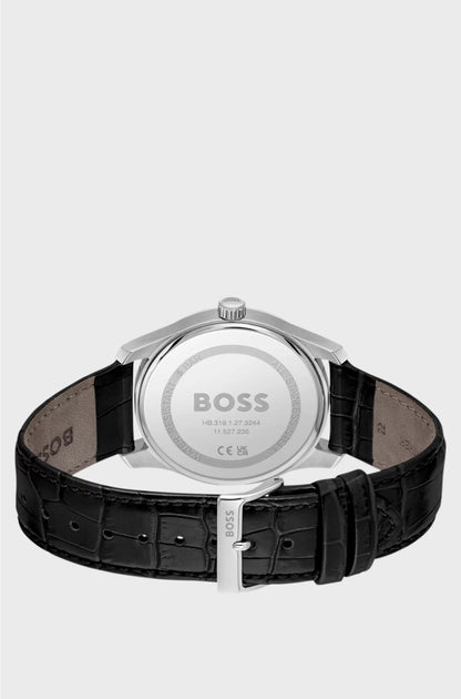 PRINCIPLE MASTER BLACK-TEXTURED-DIAL WATCH WITH LEATHER STRAP