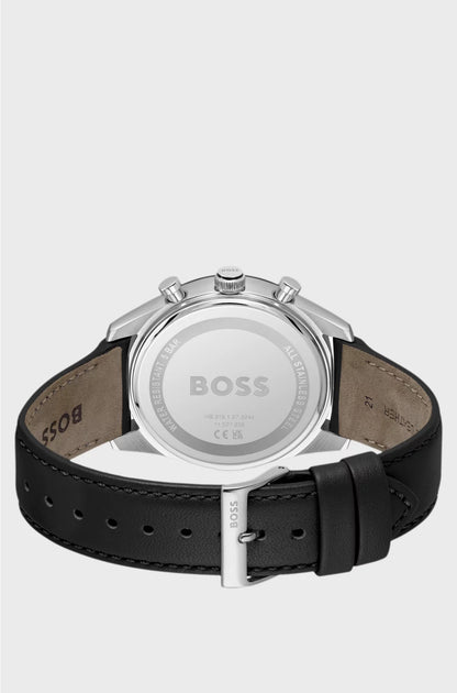 TOURMASTER BLACK-DIAL WATCH WITH BLACK LEATHER STRAP