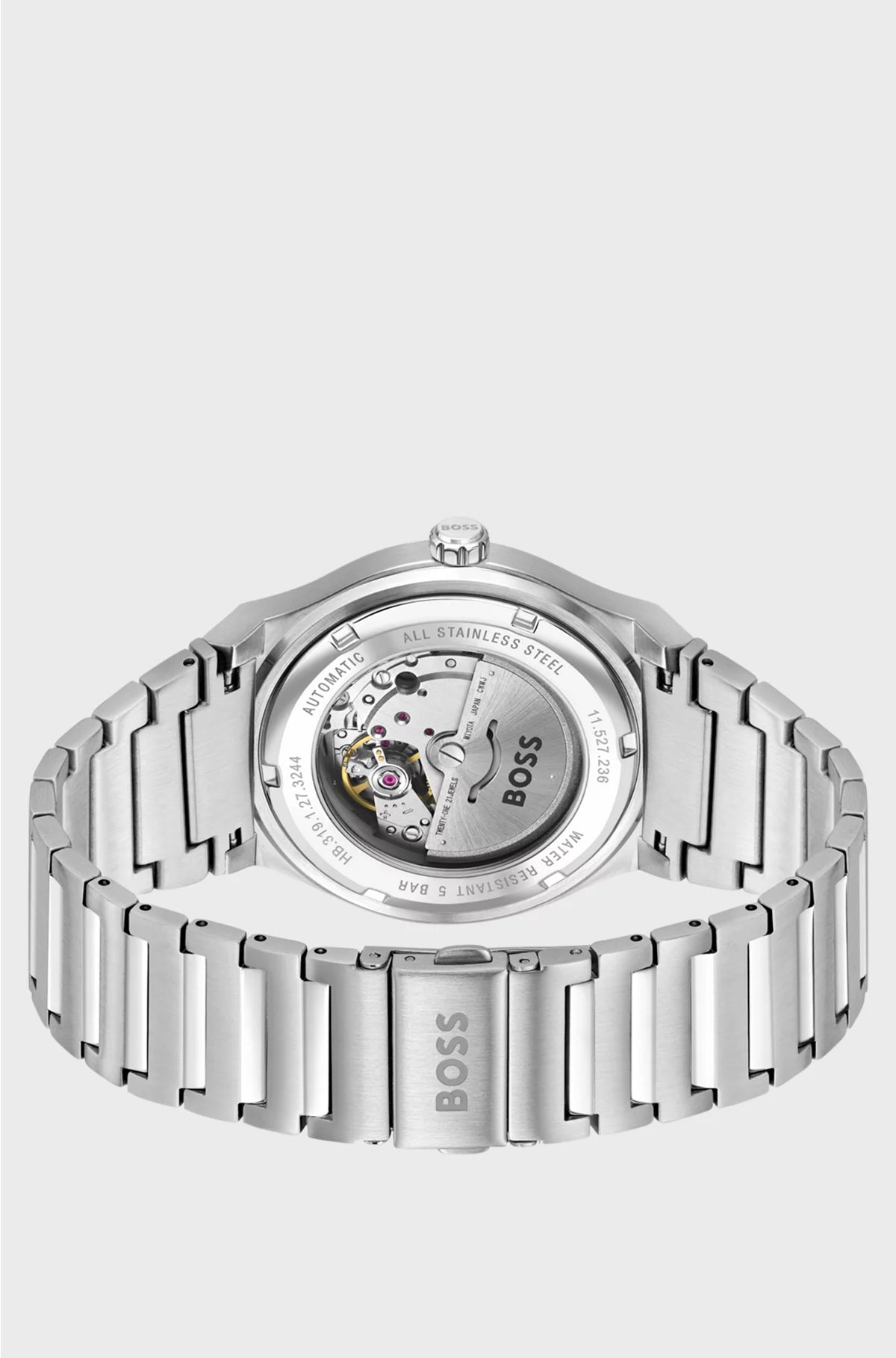 SILVER-TONE AUTOMATIC WATCH WITH WHITE GROOVED DIAL