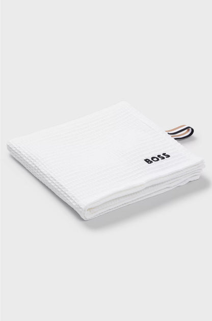 HONEYCOMB-COTTON HAND TOWEL WITH SIGNATURE-STRIPE STRAP