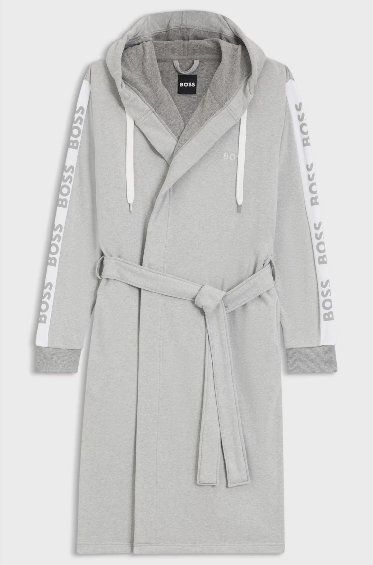 HOODED GREY DRESSING GOWN WITH LOGO-PRINT SLEEVES