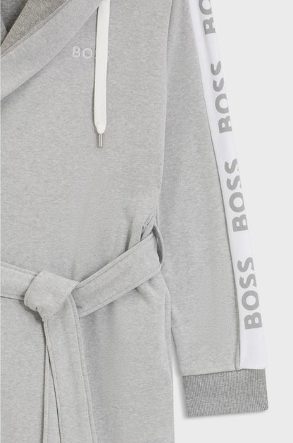 HOODED GREY DRESSING GOWN WITH LOGO-PRINT SLEEVES