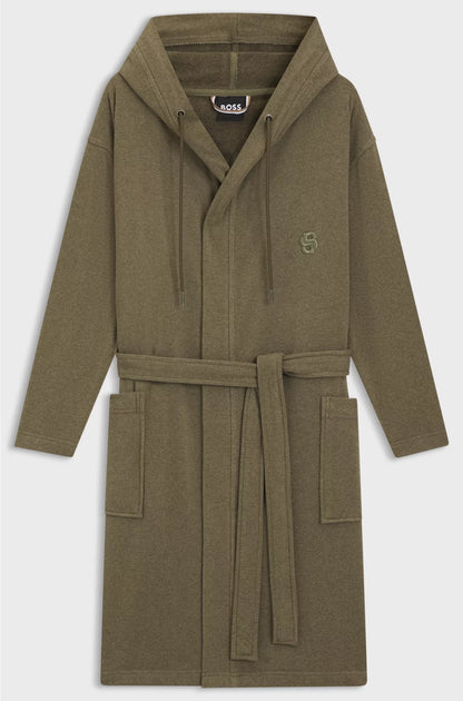 HOODED BATHROBE IN COTTON JERSEY WITH DOUBLE B MONOGRAM